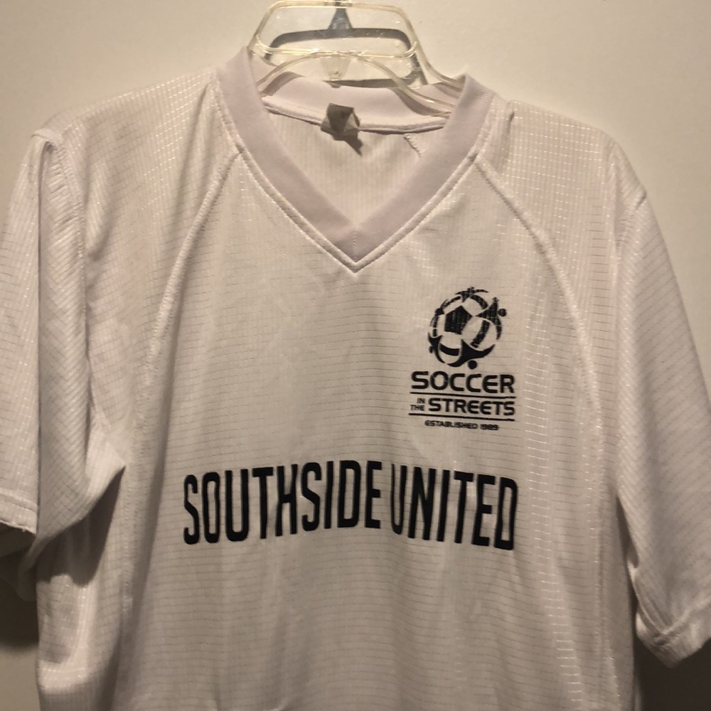 Southside United white soccer jersey by Nova Athletic